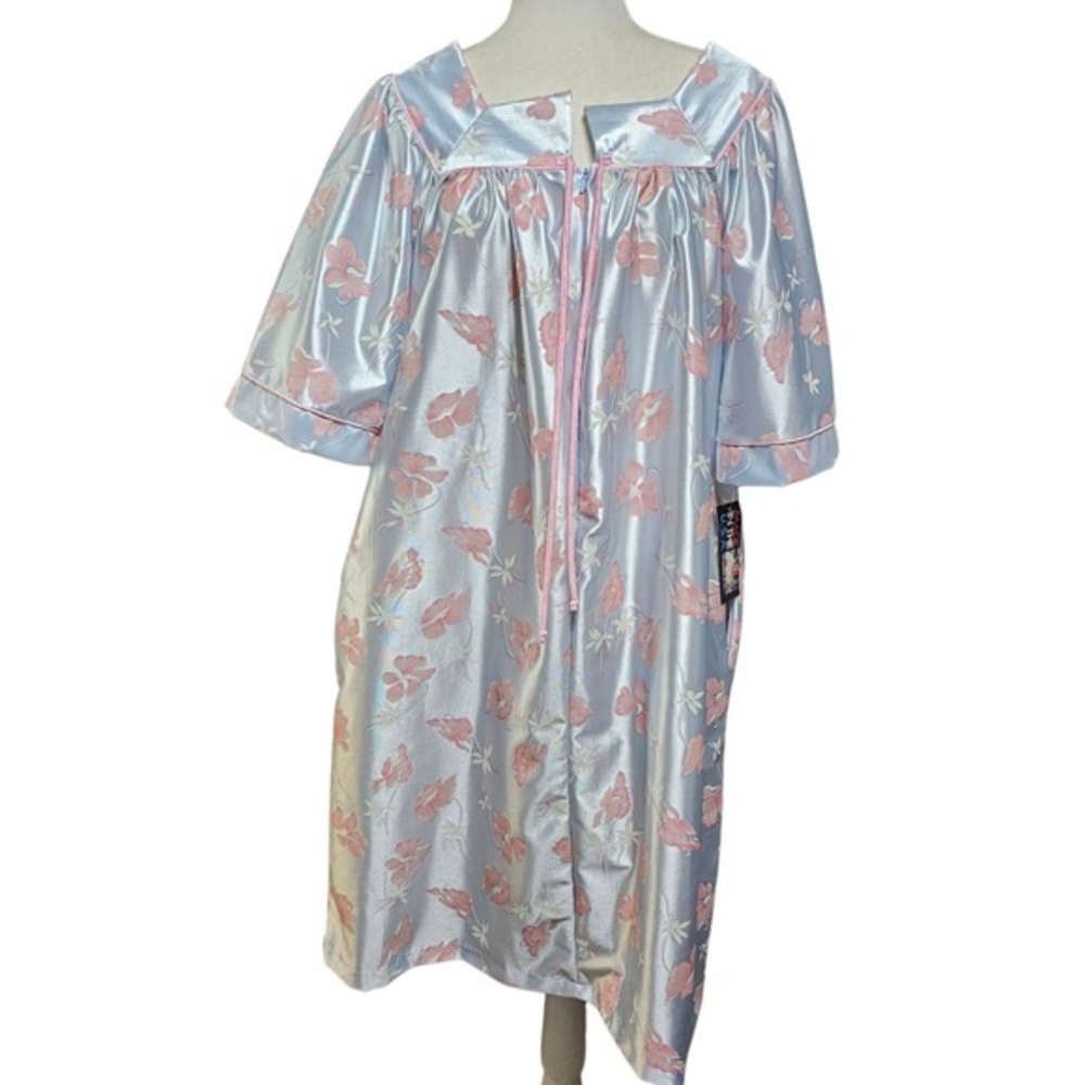 Vtg Moodsetter‎ Nightgown Sz Small House Dress Mumu Floral Blue Pink Satin NEW